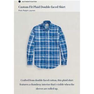 Polo Ralph Lauren Mens XL Custom Fit Indigo Plaid Double-Faced Cotton Shirt Blue